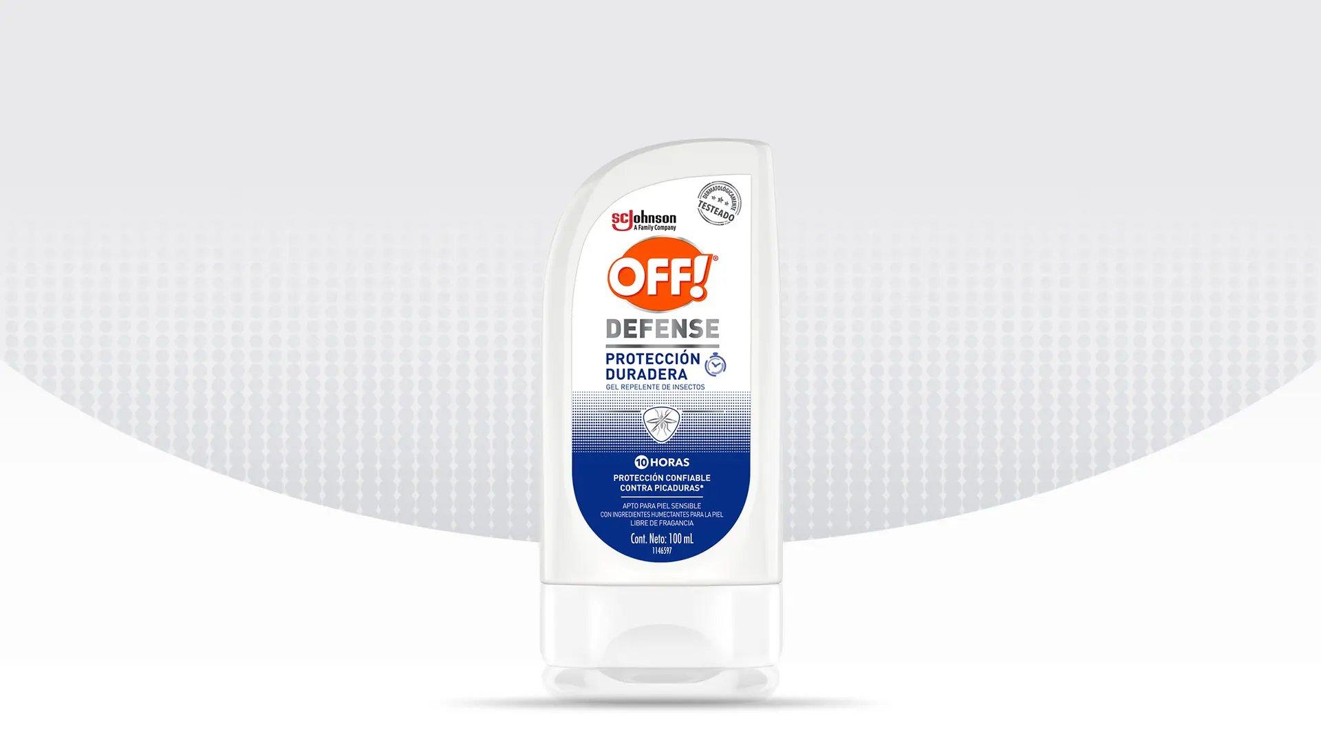 Frente de un envase de OFF!® Defense Protección Gel