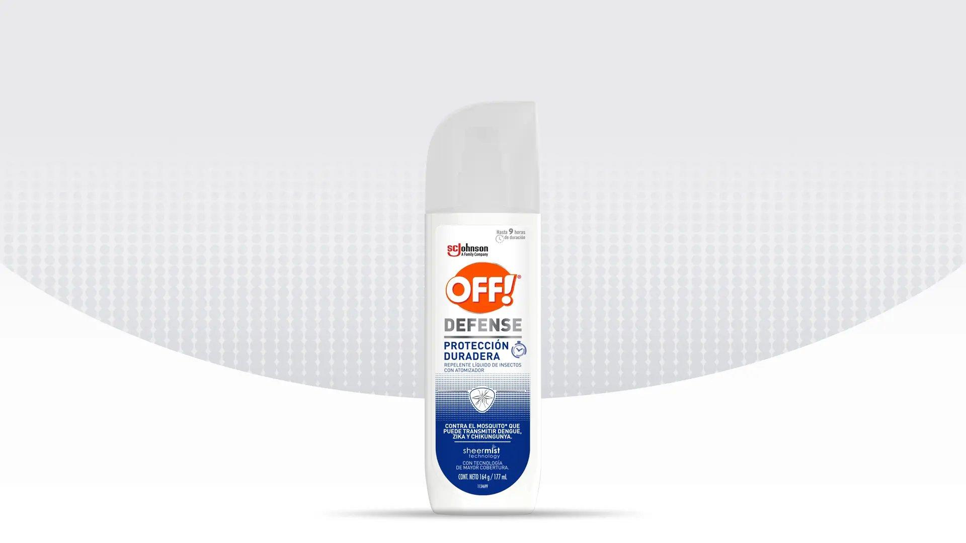 Frente de un envase de metal de OFF!® Defense Protección Líquido con Atomizador