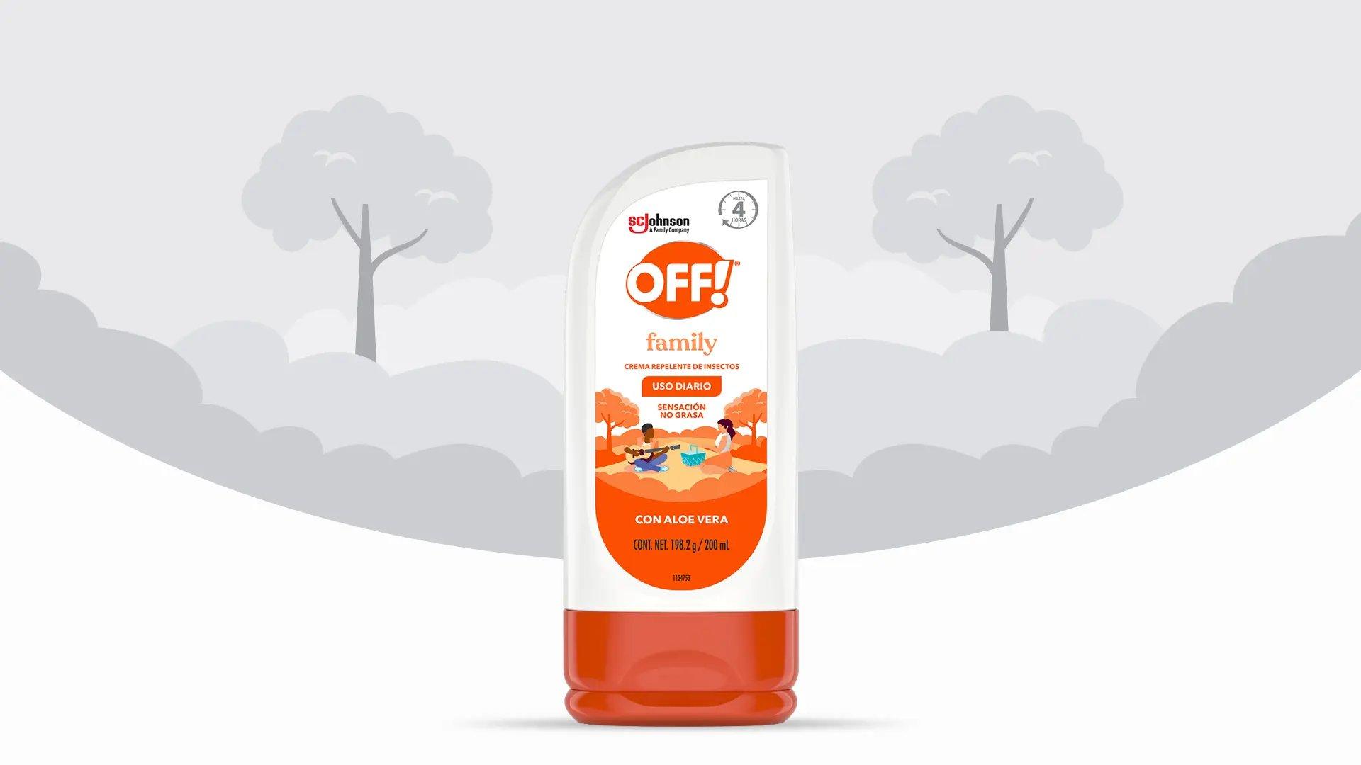 Frente de un envase de OFF!® Family Crema